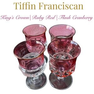 Vintage 1950s Tiffin Franciscan Optic Glass Set: 2 Goblets + 2 Cordials!